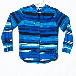 NY Collection Blue Button Up Blouse Women's Size Small